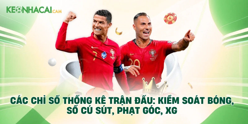 Các chỉ số thống kê trận đấu: kiểm soát bóng, số cú sút, phạt góc, xG